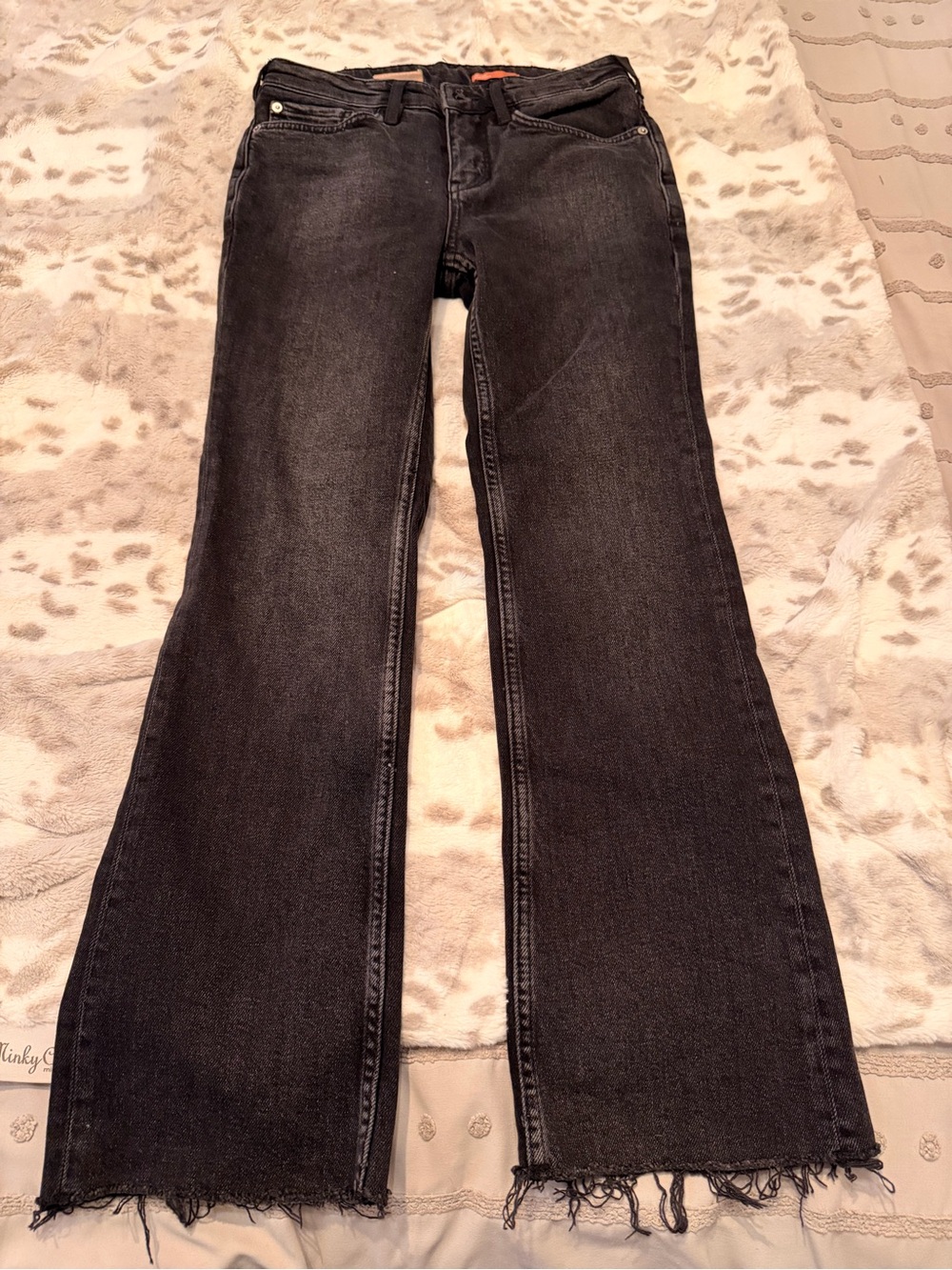 Pilcro Black Washed Flare Jeans with Frayed Hem